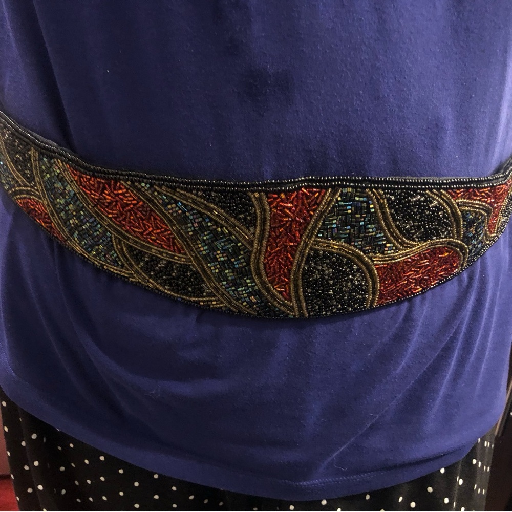 Magid Beaded Waist Belt Womens Black Multicolor Rainbow Rhinestones Sz 33”
